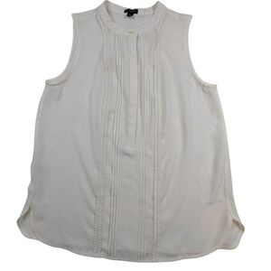 Sleeveless Pleated Lace Trim Tunic Blouse – Women's M White Button Ann Taylor